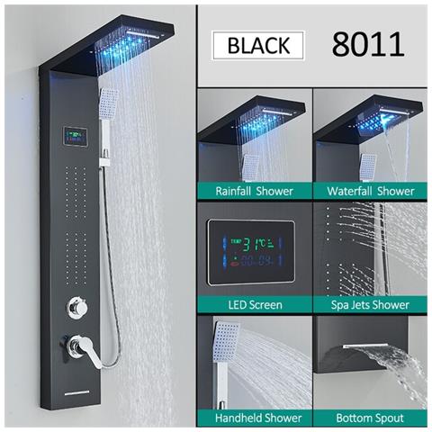 Pannello doccia, Blackswan, tipo M8011, modello nero con bocca a cascata, display digitale, LED e funzioni SPA, dimensioni 114 cm - Foto 2