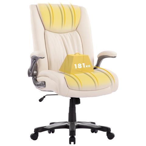 Grande e alto ufficio Sedia da direttore resistente con schienale alto e braccioli ripiegabili, ideale per il home office, beige - Foto 8