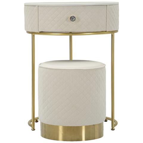 Comodino Toletta Vellit Crema Con Pouf Abbinato Ø52x70 Cm E Ø36x39 Cm - Foto 1