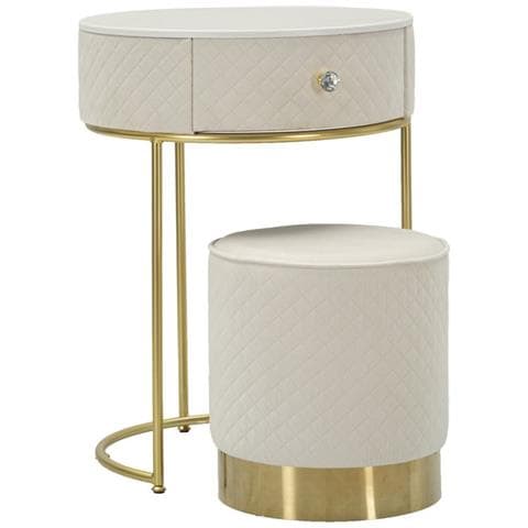 Comodino Toletta Vellit Crema Con Pouf Abbinato Ø52x70 Cm E Ø36x39 Cm - Foto 2