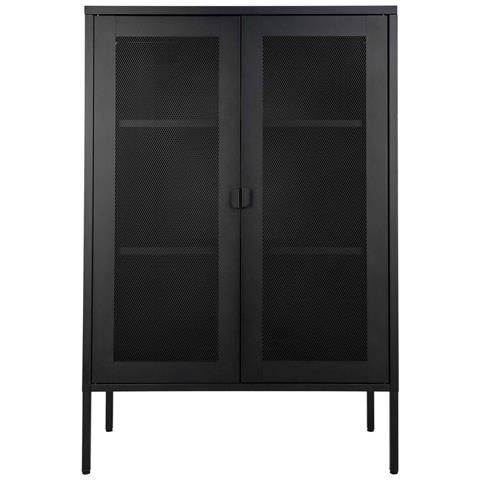 Armadio Melbourne In Acciaio Nero Con 2 Ante A Rete, 80×40×120 Cm - Foto 1
