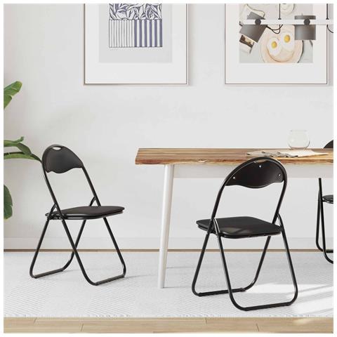 Sedia pieghevole 2 pcs Nero 48 x 43,5 x 81 cm Pelle Sintetica - Foto 2