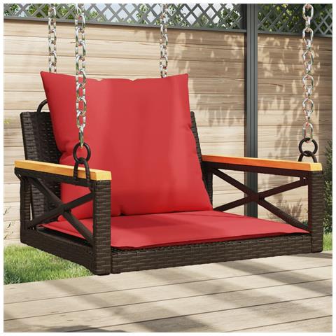 Panchina Dondolo con Cuscini Marrone 63x62x40 cm in Polyrattan - Foto 2