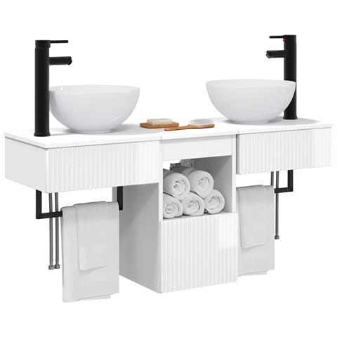 Set di mobili per il bagno 3 pz Bianco Lucido - Foto 10