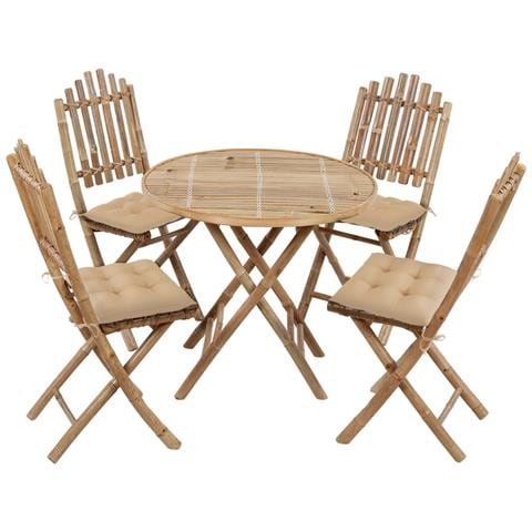 Set Da Pranzo Da Giardino 5 Pz Pieghevole Con Cuscini In Bamb? - Foto 1
