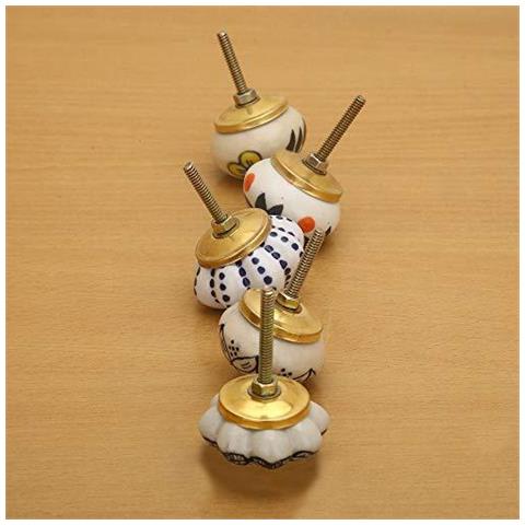 Multi Colore In Ceramica Door Knob - Indian Mano Gabinetto Manopole Con Blue Brass Ceramica Fiore Armadio Cucina Porta Dressser - Set Di 6 Pezzi - Foto 2