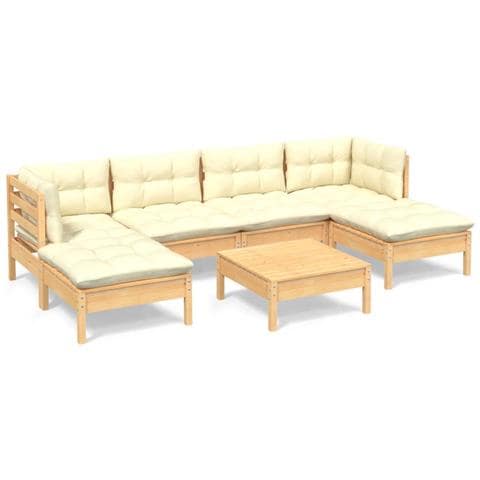 Set Divani Da Giardino 7 Pz Con Cuscini Crema Massello Di Pino - Foto 1