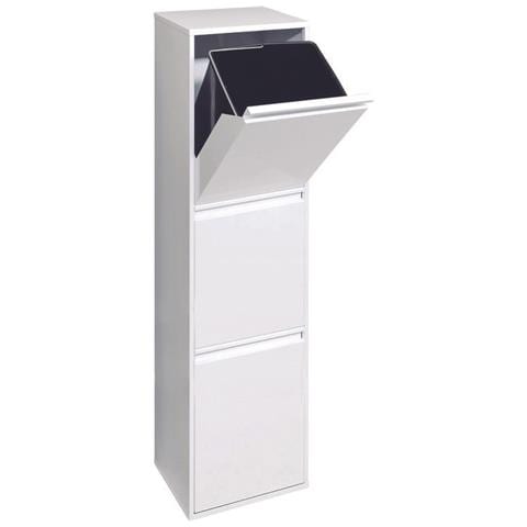 Basic Cr301-b Pattumiera Per Raccolta Differenziata, 3 Secchi, Mobile D'acciaio Per Differenziata, 3 X 17 L (51 L), Bianco - Foto 1