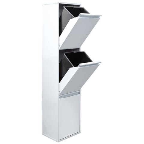 Basic Cr301-b Pattumiera Per Raccolta Differenziata, 3 Secchi, Mobile D'acciaio Per Differenziata, 3 X 17 L (51 L), Bianco - Foto 2