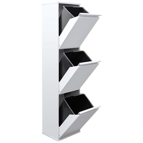 Basic Cr301-b Pattumiera Per Raccolta Differenziata, 3 Secchi, Mobile D'acciaio Per Differenziata, 3 X 17 L (51 L), Bianco - Foto 3