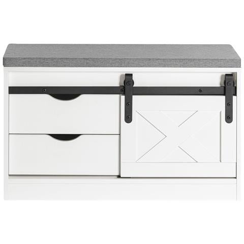 Panca Per Scarpe Con Sedile Scarpiera Da Ingresso Con Ante Scorrevoli 80x30x49cm Fsr153-w - Foto 1