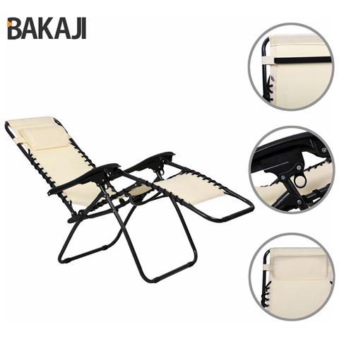 Sedia Da Giardino Poltrona Relax Pieghevole Gravita Zero Acciaio Oxford Beige - Foto 2
