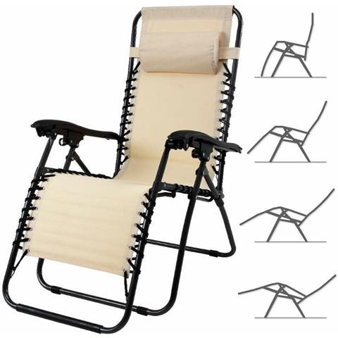 Sedia Da Giardino Poltrona Relax Pieghevole Gravita Zero Acciaio Oxford Beige - Foto 1