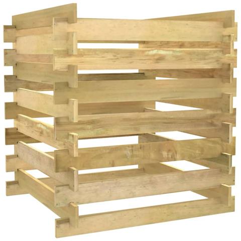 Compostiera Da Giardino A Doghe 90x90x90cm In Pino Impregnato - Foto 2