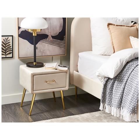 Comodino 1 Cassetto Flayat Velluto Beige Chiaro - Foto 1