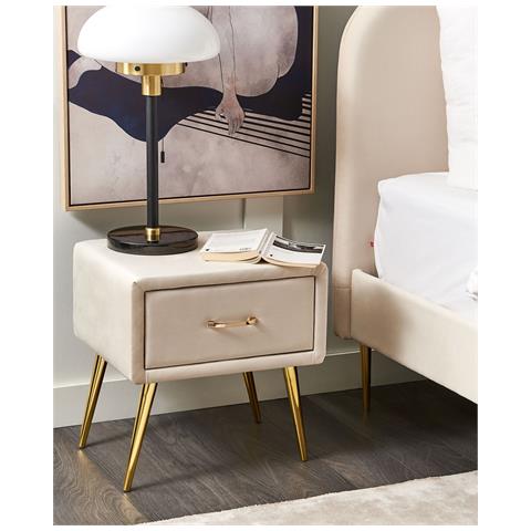 Comodino 1 Cassetto Flayat Velluto Beige Chiaro - Foto 9