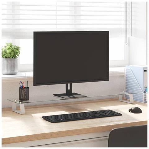 Supporto per Monitor Bianco 100x20x8cm Vetro Temperato Metallo - Foto 1