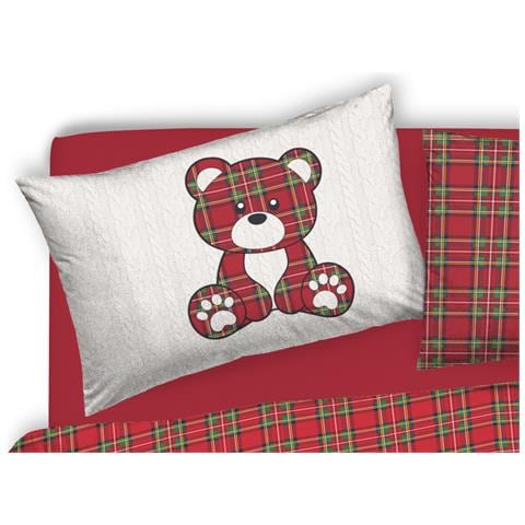 Copripiumino Sacco Piumone Pensieri Delicati 100% Cotone Orsetto Tartan Matrimoniale Rosso - Foto 5