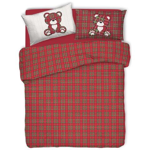 Copripiumino Sacco Piumone Pensieri Delicati 100% Cotone Orsetto Tartan Matrimoniale Rosso - Foto 1