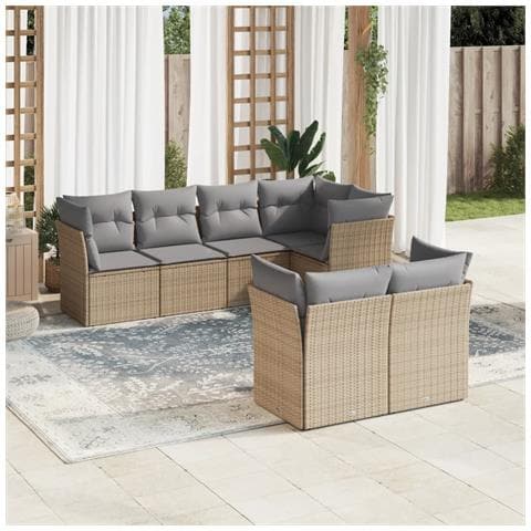 Set Divani da Giardino 7 pz con Cuscini Beige in Polyrattan - Foto 2