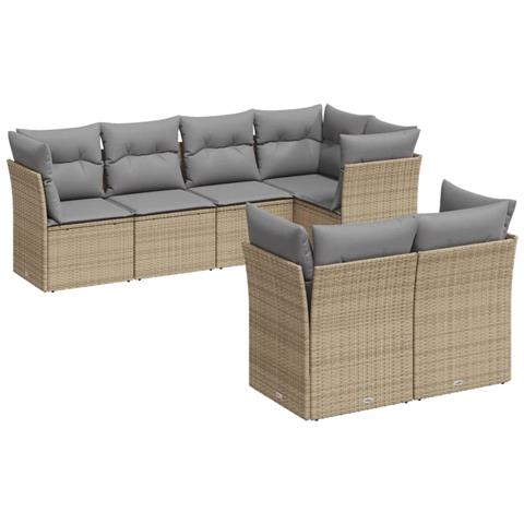 Set Divani da Giardino 7 pz con Cuscini Beige in Polyrattan - Foto 1