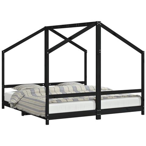 Giroletto Per Bambini Nero 2x (90x190) Cm Legno Massello Di Pino - Foto 2