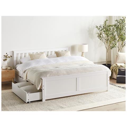Letto Con Cassetti Contenitori Legno Di Pino Olendon 160 X 200 Cm Bianco - Foto 1
