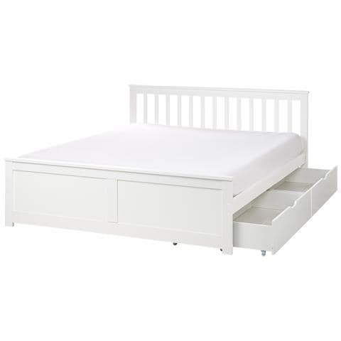 Letto Con Cassetti Contenitori Legno Di Pino Olendon 160 X 200 Cm Bianco - Foto 2