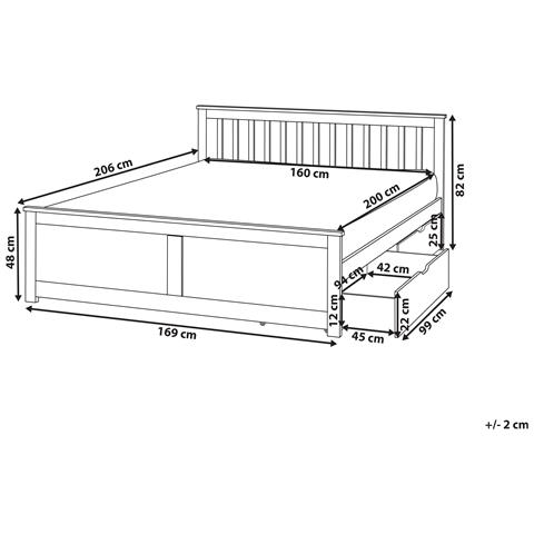 Letto Con Cassetti Contenitori Legno Di Pino Olendon 160 X 200 Cm Bianco - Foto 6