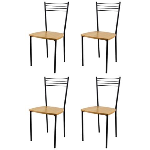 Set 4 Sedie Modello Elena Per Cucina Bar E Sala Da Pranzo, Robusta Struttura In Acciaio Verniciato Nero Opaco, Seduta In Legno Rovere - Foto 1