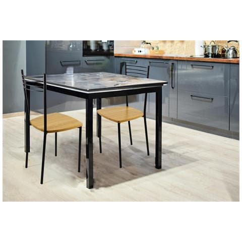 Set 4 Sedie Modello Elena Per Cucina Bar E Sala Da Pranzo, Robusta Struttura In Acciaio Verniciato Nero Opaco, Seduta In Legno Rovere - Foto 2