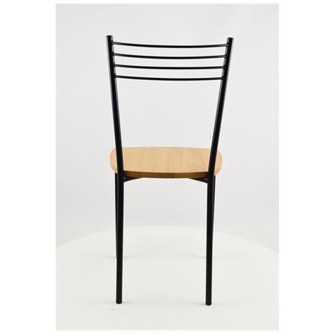 Set 4 Sedie Modello Elena Per Cucina Bar E Sala Da Pranzo, Robusta Struttura In Acciaio Verniciato Nero Opaco, Seduta In Legno Rovere - Foto 6