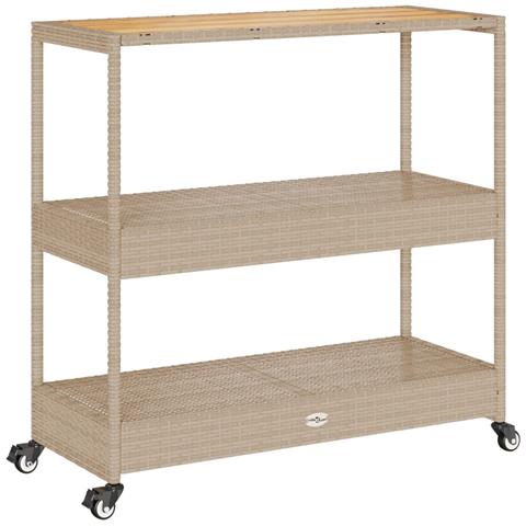 Carrello Da Bar 3 Livelli Beige In Polyrattan E Massello Acacia - Foto 2