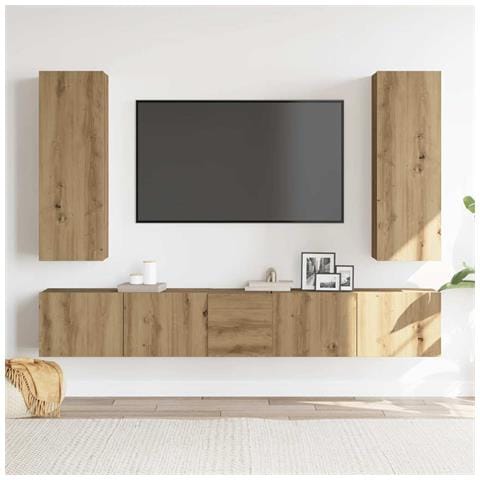 Set Mobile Tv 5 Pz Montato A Parete Rovere In Legno Multistrato - Foto 3