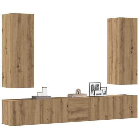 Set Mobile Tv 5 Pz Montato A Parete Rovere In Legno Multistrato - Foto 1