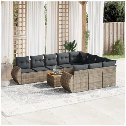 Set Divani Da Giardino 11 Pz Con Cuscini In Polyrattan Grigio - Foto 1