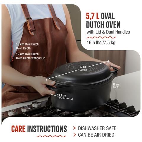 Victoria 38717 Forno Olandese, Pentola Et Padella Induzione Ghisa Smaltata 31cm 5,7l Senza Ptfe  Nero - Foto 8
