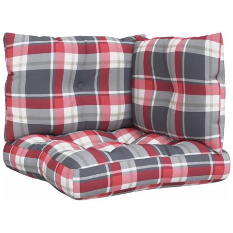 Cuscini Per Pallet 3 Pz Rossi A Quadri In Tessuto - Foto 1