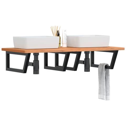 Ripiano A Parete Per Lavabo In Acciaio E Massello Di Faggio - Foto 8