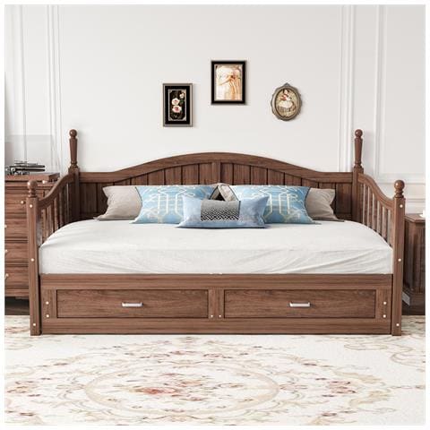 Divano Letto In Legno Massiccio 90/180x190 Cm, Con Cassetti E Rete A Doghe, Pino, Noce - Foto 1