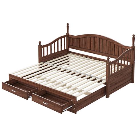 Divano Letto In Legno Massiccio 90/180x190 Cm, Con Cassetti E Rete A Doghe, Pino, Noce - Foto 4