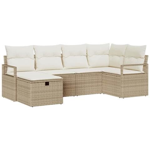 Set divani giardino 6 pezzi con cuscini Rattan poliestere beige,  Divano giardino 2 posti con stoccaggio e cuscini Rattan poliestere beige - Foto 1