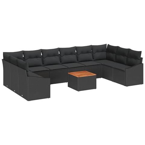 Set Divano da Giardino 11 Pezzi con Cuscini Nero Rattan Acacia - Foto 1