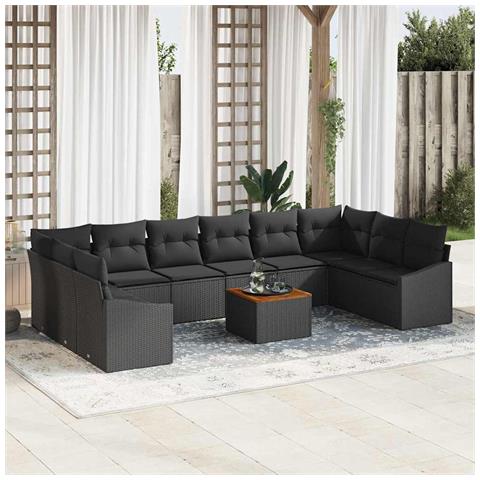 Set Divano da Giardino 11 Pezzi con Cuscini Nero Rattan Acacia - Foto 2