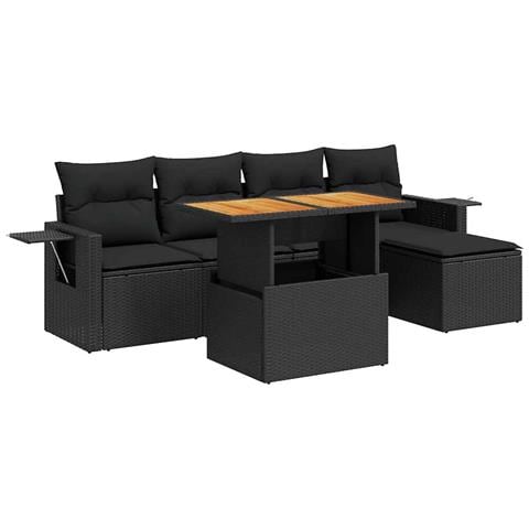 Set Divano da Giardino 6 pz con Cuscini Nero in Polyrattan - Foto 1