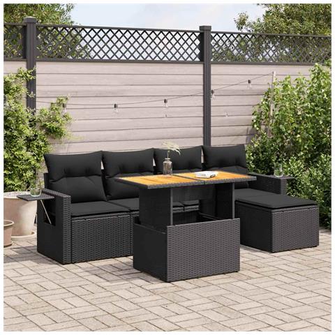 Set Divano da Giardino 6 pz con Cuscini Nero in Polyrattan - Foto 2