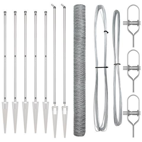 Recinzione Esagonale  1.5x10 m Acciaio Galvanizzato, Pali per Recinzione  con Punta 7 pz Ø32 mm 170 cm Acciaio Galvanizzato - Foto 1