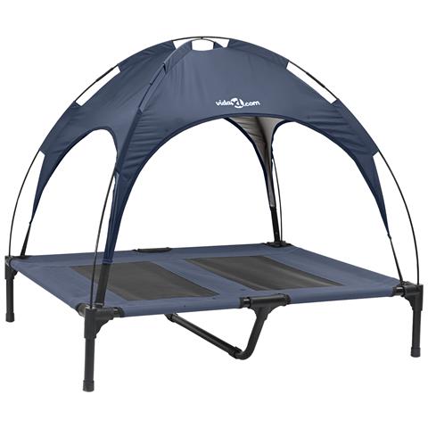 Letto Rialzato per Cani con Tetto Rimovibile Blu Navy L Acciaio - Foto 1