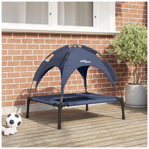 Letto Rialzato per Cani con Tetto Rimovibile Blu Navy L Acciaio - Foto 2