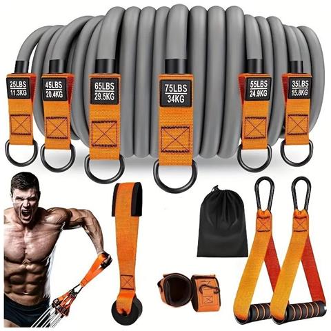 Set Di Bande Di Resistenza Multifunzionali Da 12 Pezzi (300 Lbs) Per Allenamenti A Casa Grey Orange - Foto 1